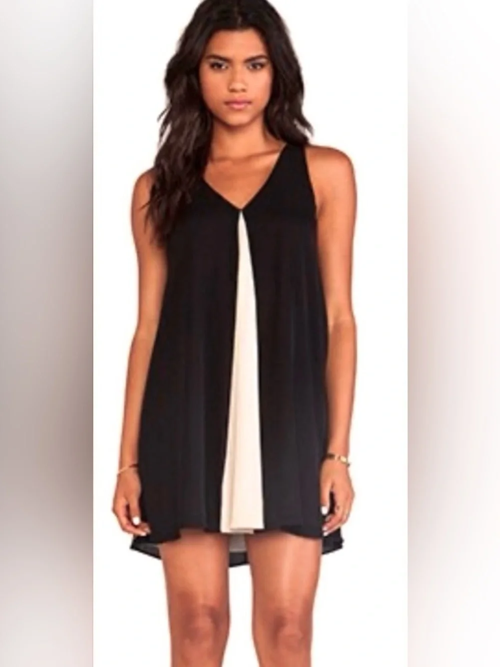 Alice + Olivia Rola Front Godet Leather T- Back Trapeze Dress